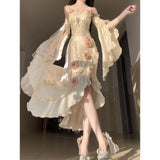 Vintage High Low Spaghetti Straps Ivory 16th Birthday Dress Lolita Dress Satin Birthday Outfits HZ1214