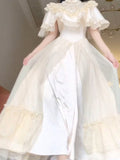 Elegant A line High Neckline Short Sleeves 16th Birthday Dress Lolita Dress White Birthday Outfits HZ1214