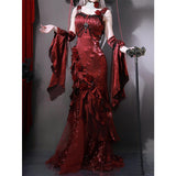 Vintage High Low Spaghetti Straps Burgundy 16th Birthday Dress Lolita Dress Satin Birthday Outfits HZ1214