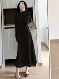 Knitted Sleeveless Dress Set Women's Autumn And Winter 2025 New Loose V-Neck Sweater Knitted Two Sets HZ0108