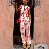Niulatu Spring And Summer New Vest Trousers Printing Set INS Vacation Loose Tight Waist Two Sets SPCP