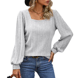 2025 Autumn And Winter New Lady Pit Strips Grinding Square Collar Fashion Lantern Sleeve Long Sleeve Top HZ0108