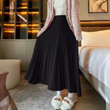 Hundred Folded Knitted Half-Dress Women's Autumn And Winter 2025 New Slim Waist Loose Mid-Long Umbrella Skirt A-Character Skirt HZ0108