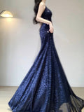 Niulatu Mermaid Spaghetti Straps Sequin Blue Prom Dress Birthday Dresses Birthday Outfits SD1162