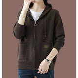 Hooded Sweater Cardigan Jacket Women's Autumn Dress 2025 New Korean Version Of Fashion Zipper With Hat Knitted Shirt Top HZ0108