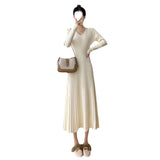 Knitted Dress With Coat Female Autumn And Winter Temperament Famous Woman Senior Sense With A Word Sweater Skirt Skirt HZ0108