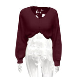 2025 New Fashion Sexy V-Collared Umbilish Short Knitted Sweater HZ0108