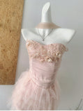 Cute Spaghetti Straps Pink Ruffles Tulle Summer Dress 2 Pieces Holiday Party Outfits For Women HZ1214