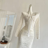 Sexy Mermaid Square Neckline Floral White Lace Summer Dress Holiday Party Outfits For Women HZ1214
