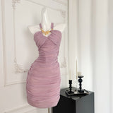Sexy Sheath Halter Neckline Lilac Ruffles Summer Dress Holiday Party Outfits For Women HZ1214