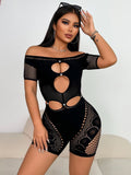 2025 New Women's Lace Hollow Perspective Sexy Shoulder-To-Shoulder-To-Heart One-Width One-In-One HZ0108