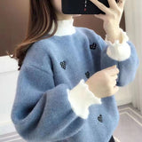 Women's Sweater Women's Autumn And Winter 2025 Loose Lazy Half-High Collar Hooded Thick Knitted Bottom Shirt Top HZ0108