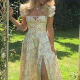 2025 Summer New Women's Collar Bubble Sleeve With Commute Sexy Floral Dress HZ0108