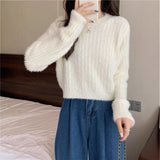 Sweet And Gentle Soft Water Velvet Sweater Women's Spring And Autumn 2025 New Round-Neck Long-Sleeved Short-Sleeved Knitted Shirt HZ0108