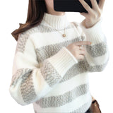 Autumn And Winter Snow Linoleum New Women's Thicken Student Sweater Women Loose Wearing Imitation Water Velvet Knitted Bottom Shirt HZ0108