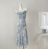Blue summer romance song neck halter design goddess dress long and short chiffon dress for women HZ1214