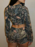 2025 New Women's Fashion Sexy Hot Babes Print Long-Sleeved Hooded Hoodie Shorts Two-Set HZ0108