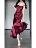 Niulatu Sheath Spaghetti Straps Christmas Dress Burgundy Prom Dresses Birthday Outfits SD1167