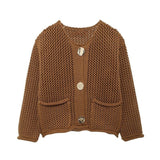 Autumn/Winter 2025 New Women's Solid-Color Casual Fashion Coarse Knit Long-Sleeved Sweater Cardigan Jacket HZ0108