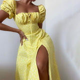2025 Summer New Women's Collar Bubble Sleeve With Commute Sexy Floral Dress HZ0108