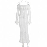Niulatu Fashion Sexy Lace New Horn Sleeves Chest Repair Height Waist Tail Dress SPCP