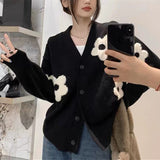 2025 New High-End Lazy Retro Short Knitted Cardigan Three-Dimensional Flower Sweater Women's Coat Autumn And Winter HZ0108
