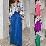 Women's 2025 Spring Sets Easier Elegant Casual Printed Shirts Broad Legs Fashion Set Women HZ0108