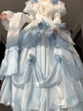 Vintage Ball Gown Off The Shoulder Short Sleeves 16th Blue Birthday Dress Lolita Summer Dress 18th Birthday Outfits HZ1214