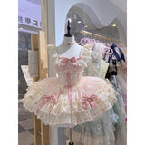 Sweet Ball Gown Square Neck Pink Lace Short 16th Birthday Dress Lolita Dress Birthday Outfits HZ1214