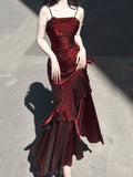 Vintage Mermaid Spaghetti Straps Burgundy Long Summer 18th Birthday Dress Lolita Dresses Birthday Outfits HZ1214