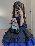 Retro Ball Gown Strapless Short Royal Blue Mini Floral 16th Birthday Dress Lolita Dress 18th Birthday Outfits HZ1214