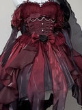 Beautiful High Low Off The Shoulder Short Sleeves Burgundy Rose Floral 16th Chiffon Birthday Dress Lolita Dress 18th Birthday Outfits HZ1214