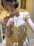 Sweet Ball Gown Square Neck Yellow Lace Short 16th Birthday Dress Lolita Dress Birthday Outfits HZ1214