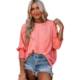 2025 Summer New Lady Loose Large Size Round Neck Solid Color To Take The Top HZ0108