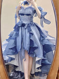 Vintage High Low Off The Shoulder Short Sleeves 16th Blue Birthday Dress Lolita Dress Birthday Outfits HZ1214