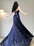 Niulatu Mermaid Spaghetti Straps Sequin Blue Prom Dress Birthday Dresses Birthday Outfits SD1162