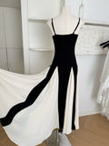 Sexy A line Spaghetti Straps Black Midi Summer Dress Holiday Party Black Birthday Outfits For Women HZ1214