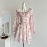 Cute A line Square Neckline Floral Pink Short Summer Dress Holiday Party Birthday Outfits HZ1214