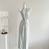 Sexy A line Halter Light Green Backless Summer Dress Holiday Party Dress Birthday Outfits For Teens HZ1214