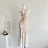 Sexy Mermaid V Neckline White Lace Summer Dress Holiday Party Birthday Outfits For Teens HZ1214