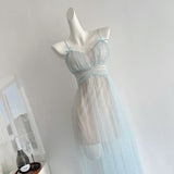 Sexy A Line Spaghetti Straps Blue Tulle Summer Dress Holiday Party Birthday Outfits For Teens HZ1214