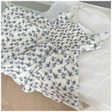 Cute A line Spaghetti Straps Blue Floral Chiffon Short Summer Dress Holiday Party Birthday Outfits HZ1214