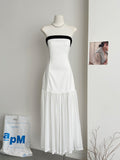 Simple A line Strapless White Tulle Summer Dress Holiday Party Dress Birthday Outfits For Teens HZ1214