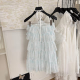 Sexy A line Halter Blue Tulle Min Summer Dress Holiday Party Homecoming Dress Birthday Outfits For Teens HZ1214