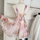 Cute A line Straps Floral Pink Short Summer Dress Holiday Party Birthday Outfits HZ1214