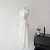 Cute A Line Spaghetti Straps Floral White Chiffon Summer Dress Holiday Party Outfits For Women HZ1214