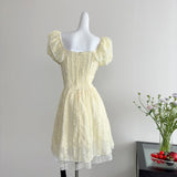 Cute A Line Square Neckline Floral Short Yellow Summer Dress Holiday Party Outfits For Women HZ1214