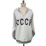Hot Soviet Collar Knitting Top Loose Letter Striped Long-Sleeved Sweater Fashion Women's Clothing HZ0108