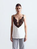 High-End Lace Spliced With Ribbon Slings Sexy Bumpy Vest Pure Pajamas Loose Blouse HZ0108