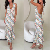Niulatu 2025 New Summer Sexy Print Hanging Neck V Collar Dress SPCP